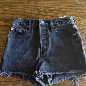 Levi’s Black High-Waist Distressed Denim Shorts